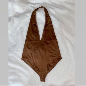 Camel colored halter body suit